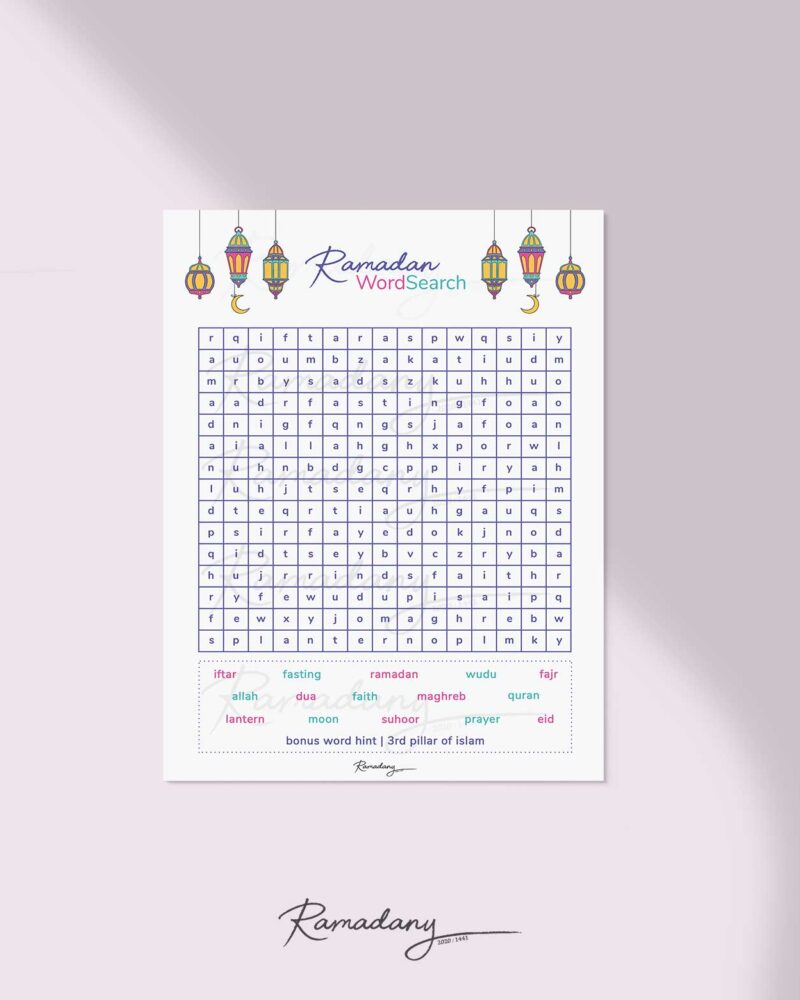 Ramadan Word search kids uppercase and lowercase