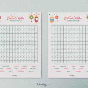 Eid ul Adha Word search kids uppercase and lowercase