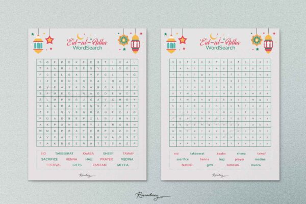 Eid ul Adha Word search kids uppercase and lowercase